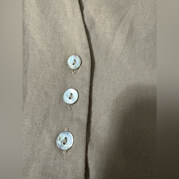 Zara Tan Tiered Midi Dress with Polo Collar. Neutral Color. Linen Viscose Blend. - Picture 4 of 12